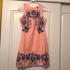 Pink dress with blue flowers